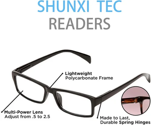 Vista 3 de Con bisagras de resorte cómodas para hombres y mujeres, lentes de ajuste automático, marco cuadrado negro