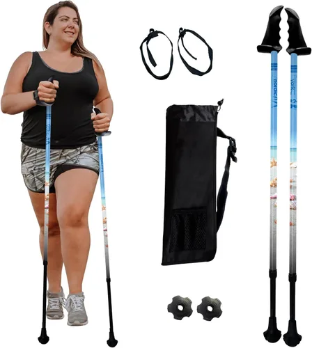 Vista 17 de York Nordic Bastones de senderismo motivadores grandes y altos para equilibrio y rehabilitación, 2 piezas, fuertes bloqueos de botón, patas de goma