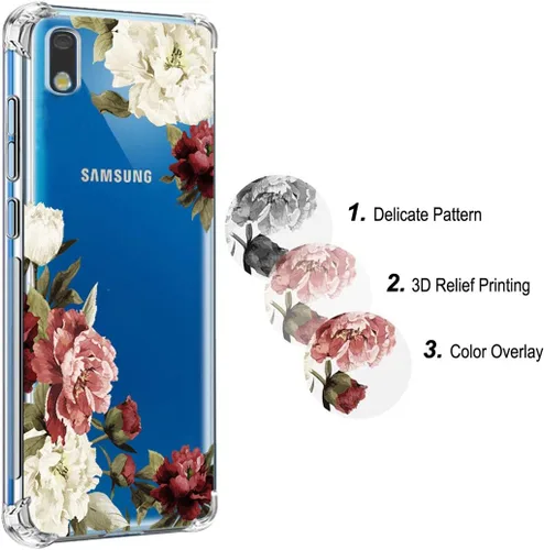 Vista 5 de Funda para Galaxy A10E, funda para teléfono Galaxy A10E con flores, delgada a prueba de golpes, patrón floral transparente, suave, flexible, TPU
