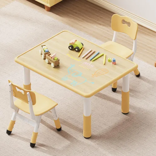 Vista 9 de Brelley - Juego de mesa y 2 sillas para niños, escritorio infantil ajustable en altura de 31.5" L x 23.6" W y juego de sillas, escritorio con diseño