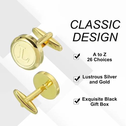 Vista 3 de uxcell Gemelos clásicos con inicial para hombre, gemelos de cobre para hombre, letras del alfabeto A-Z, esmoquin, con caja de regalo, para negocios
