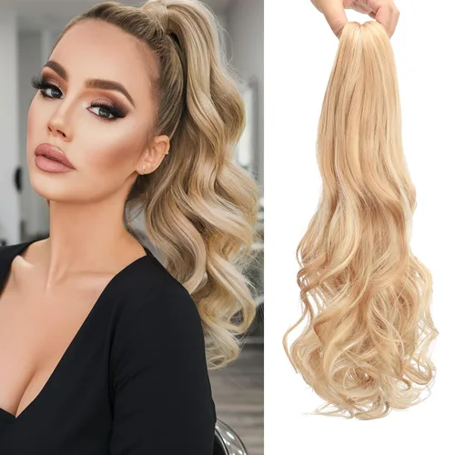 Vista 8 de Limerence Extensión de cola de caballo ondulada de 20 pulgadas de largo, pieza de cabello sintético para mujeres y niñas, extensiones de cola