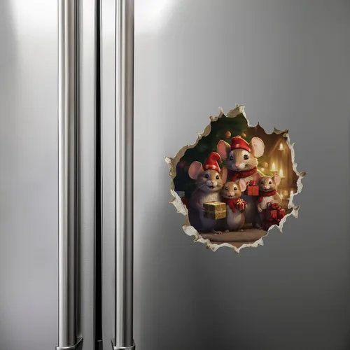Vista 6 de Calcomanía navideña con agujero de ratón, diseño de ratones Holidy con efecto 3D
