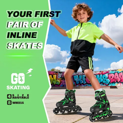 Vista 2 de 2PM SPORTS - Patines en línea ajustables Torinx verde para niños, patines divertidos para principiantes para niños, jóvenes, niñas, hombres y mujeres