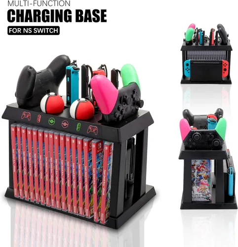 Vista 5 de Cargador para Nintendo Switch, cargador para controladores de interruptor, controladores Poke Ball Plus, soporte de almacenamiento