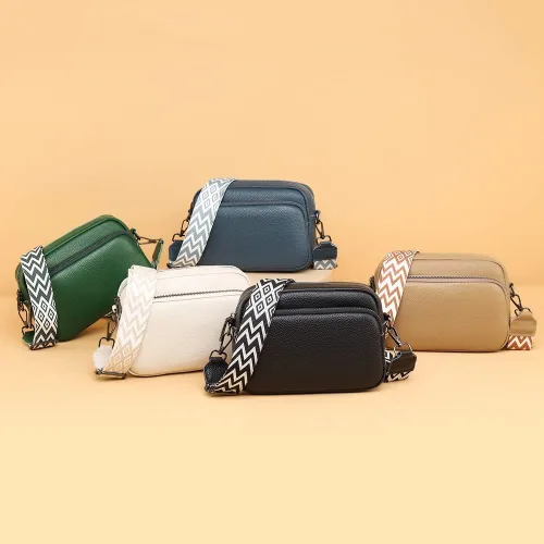 Vista 7 de Bolso cruzado pequeño para mujer, de piel auténtica, bolso cruzado para cámara, bolso cruzado para mujer con correa de guitarra