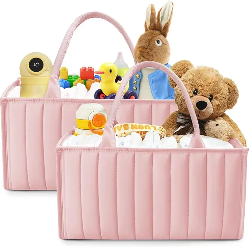 Vista 9 de SWEET DOLPHIN Paquete de 2 organizadores tipo cesta para pañales de bebé, elegantes cestas de almacenamiento para artículos esenciales para recién