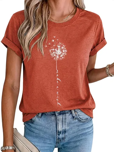 Vista 6 de MaQiYa - Camiseta de verano con estampado de diente de león para mujer, diseño vintage Negro