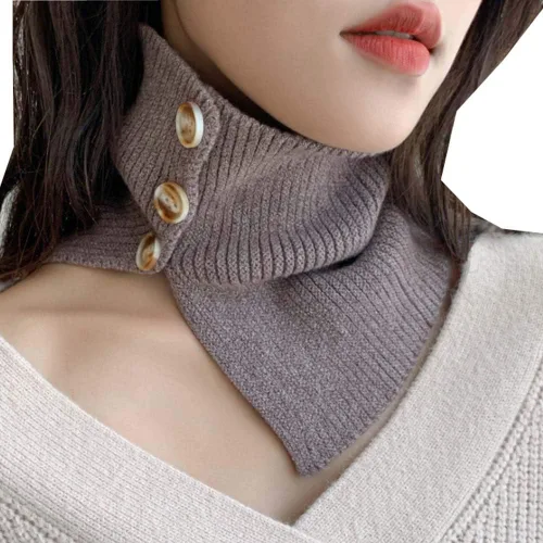Vista 5 de YEKEYI Collar falso de punto para mujer - Gargantilla de solapa alta con botón desmontable Beige