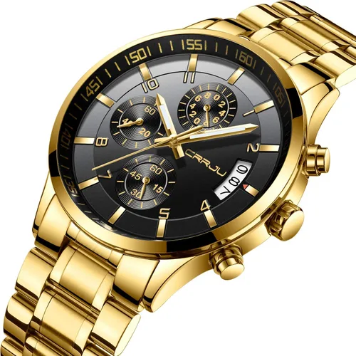 Vista 2 de CRRJU - Reloj de pulsera, de acero inoxidable para hombre, resistente al agua, cronógrafo, correa de acero inoxidable
