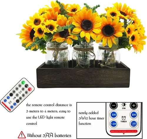 Vista 4 de SietDESEO Centro de mesa de madera con flores artificiales de girasol grande, decoración rústica de mesa para comedor, cocina, boda, decoración