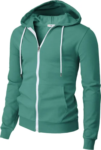 Vista 10 de H2H Sudadera con capucha y cremallera para hombre, ligera, de manga larga, básica, ajustada, de algodón, con bolsillo Cmohol048-gris
