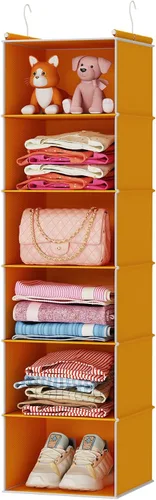 Vista 21 de MAX Houser Organizador colgante de armario de 6 niveles, estante colgante de tela con 2 ganchos resistentes para almacenamiento, plegable (beige)