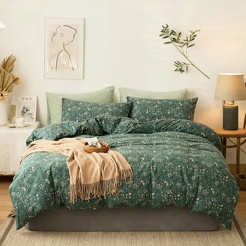 Vista 50 de Juego de funda de edredón blanca con estampado floral azul, juego de ropa de cama de algodón suave estilo bohemio, juego de ropa de cama estética