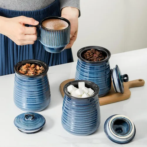 Vista 6 de HASENSE Juego de tarros de cerámica para almacenamiento de alimentos, 3,25 onzas líquidas de capacidad, recipientes de cocina con tapas herméticas