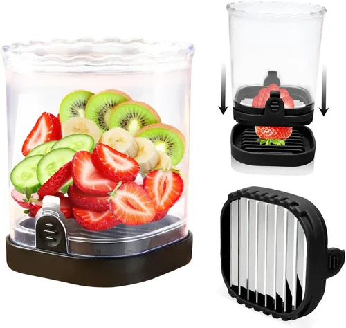 Vista 11 de Cortador y picador de frutas - Cortador de tazas para fresa, uva, plátano, champiñones, utensilios de cocina para frutas y verduras, herramienta