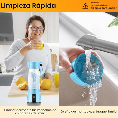 Vista 7 de Licuadora portátil de tamaño personal para hacer batidos - Mini licuadora Azul