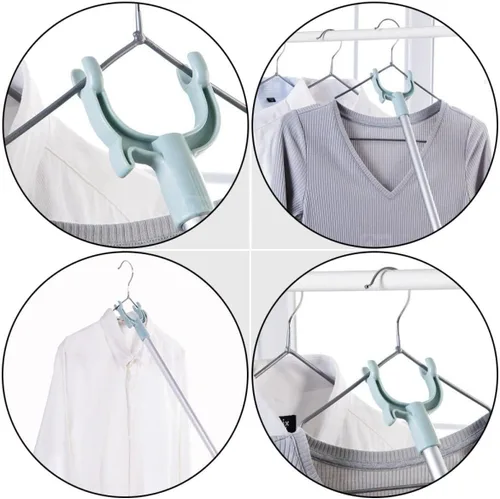 Vista 3 de LIFKOME Poste de ropa retráctil telescópico de largo alcance de 60 a 40.2 in, poste de tendedero ajustable con gancho, tenedor de secado de ropa