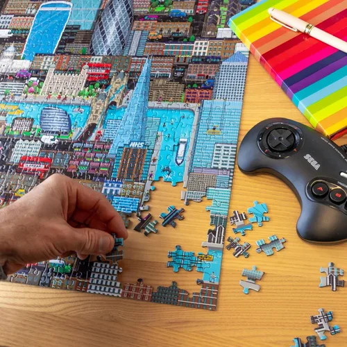 Vista 5 de Rompecabezas de 1000 piezas, estilo retro de 8 bits, rompecabezas de Londres de 1000 piezas para adultos, hechos con cartón 100% reciclado