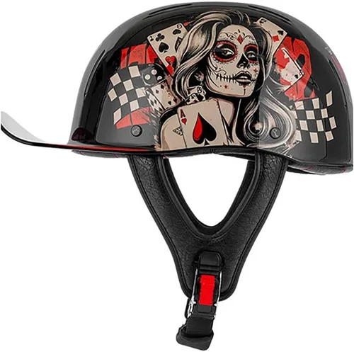 Vista 12 de Gorra de béisbol para motocicleta, medio casco para adultos, hombres y mujeres, cara abierta, retro, casco de motocicleta aprobado por DOT, carcasa