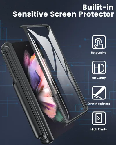 Vista 5 de Viaotaily Funda para Galaxy Z Fold 3 con Soporte para Bolígrafo, Funda Fold 3 con Protección de Bisagra y Protector de Pantalla, Funda con Soporte