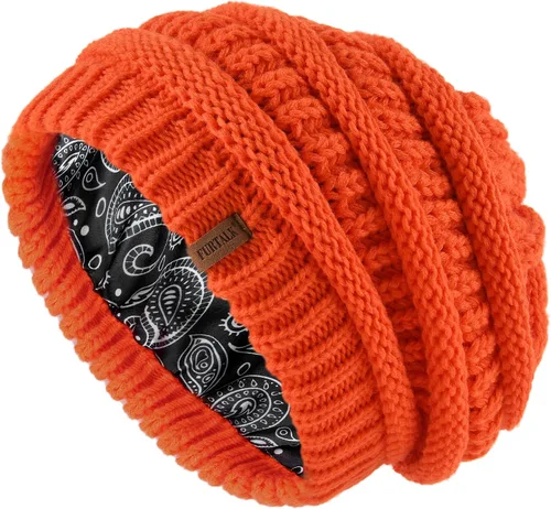 Vista 7 de FURTALK Gorro de invierno para mujer, con forro de satén, tejido trenzado, grueso, holgado, gorro cálido