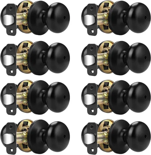 Vista 17 de Probrico Pomos de puerta de privacidad para interiores, color negro mate, 1 paquete de pomos de puerta de baño para cama, función de bloqueo