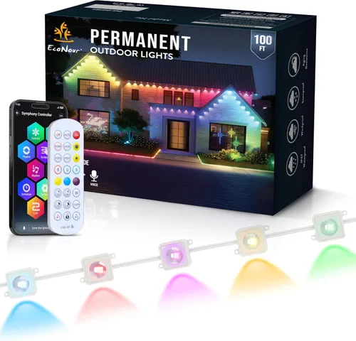 Vista 9 de EcoNour Luces LED RGB permanentes para exteriores de 50 pies Luces LED inteligentes impermeables para aleros con aplicación y control remoto
