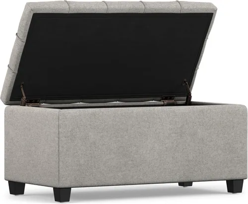 Vista 4 de SIMPLIHOME Sienna - Otomana de almacenamiento de tela con aspecto de lino Gris (Dove Grey)