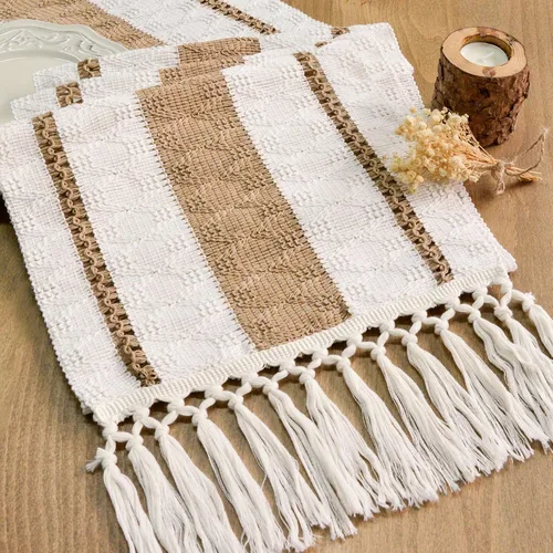 Vista 29 de FEXIA Camino de mesa bohemio para decoración del hogar, 12 x 72 pulgadas, decoración rústica de macramé Beige