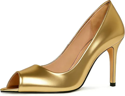 Vista 37 de Eldof Zapatos de tacón alto con punta abierta para mujer, con puntera abierta, para boda, sexy, para novia, clásicos, de 3.5 pulgadas Beige