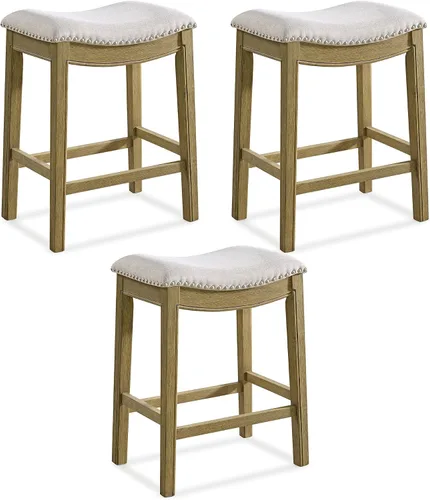 Vista 25 de ROME + OAK Juego de 2 Taburetes de Mostrador Parker de 26", Taburete de Bar de Cocina sin Respaldo Tipo Silla de Montar en Acabado de Madera Natural