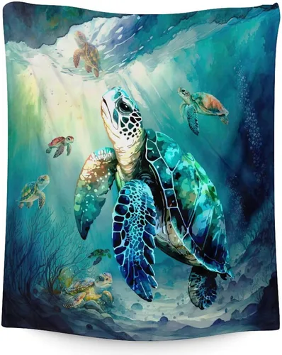 Vista 12 de Manta de tortuga para regalo, manta de 40 x 30 pulgadas, cálida, acogedora, suave, manta de regalo de tortuga marina para niñas y niños, decoración