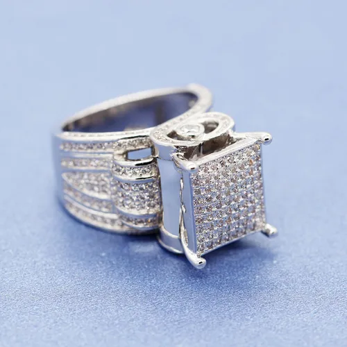 Vista 9 de Uloveido Anillo cuadrado de 0.4 pulgadas de ancho para mujer, anillo de compromiso de arquitectura de corazón, anillo de cóctel para niñas RA0221
