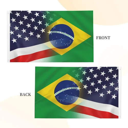 Vista 5 de Bandera de Brasil y Estados Unidos, 3 x 5 pies, doble cara, colores vivos y resistentes a la decoloración UV para habitaciones de casa al aire libre