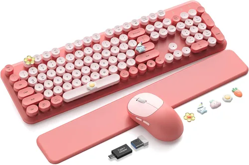 Vista 15 de Combo de teclado y mouse inalámbricos, bonita máquina de escribir Púrpura olvidado