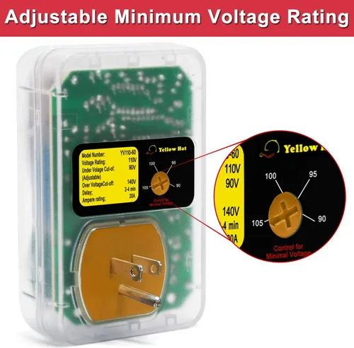 Vista 5 de Protector contra sobretensiones, Protector de voltaje para electrodomésticos del hogar, Tomacorriente de caída de voltaje 110V 15A 2200 vatios