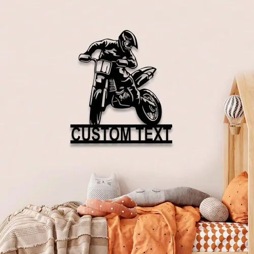 Vista 4 de Arte de pared de metal personalizado para motocross con luz LED, luz nocturna personalizada con nombre de motocross, decoración de lámpara de neón