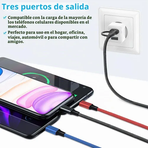 Vista 8 de Puxnoin Cable de carga múltiple 5 en 1, paquete de 2 unidades, cable de 4 pies, cargador múltiple USB C universal con conectores USB C/Micro USB