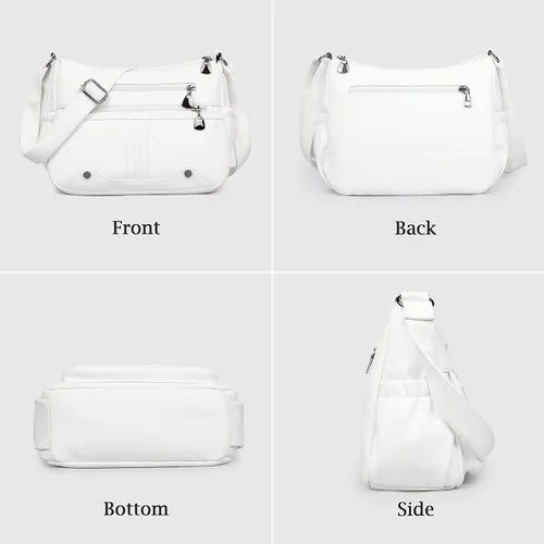Vista 4 de Bolso bandolera de piel sintética suave para mujer, bolso cruzado con múltiples bolsillos, bolso cruzado mediano espacioso a la moda con asa superior