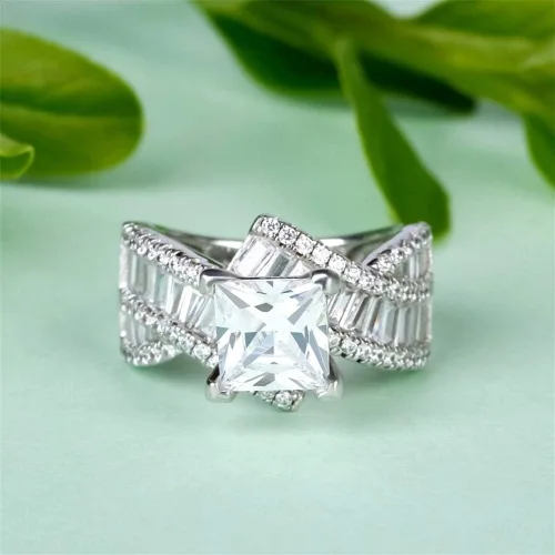 Vista 3 de Jeulia Anillos de compromiso de corte princesa de 2 quilates para mujer, plata de ley con diamante blanco, circonita cúbica, anillo de compromiso