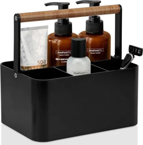 Vista 7 de BYUNER Organizador de Ducha Negro Portátil: Organizador de Baño de Plástico para Encimera, Organizador de Limpieza con Asa, Cesta de Ducha Rígida