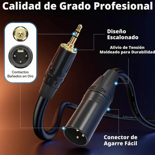 Vista 5 de Cyberguys! Cable de 0.138 in a XLR, cable de audio macho de 1/8 a XLR, conector TRS Jack, niquelado con chaqueta de PVC, cable equilibrado