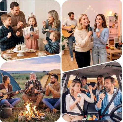 Vista 6 de BONAOK - Micrófono inalámbrico Bluetooth de karaoke, 3 en 1; máquina altavoz con micrófono de karaoke portátil de mano para fiesta de cumpleaños