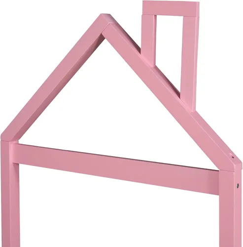 Vista 4 de Merax Cama de plataforma de madera tamaño individual con cabecero en forma de casa para niños y niñas, rosa