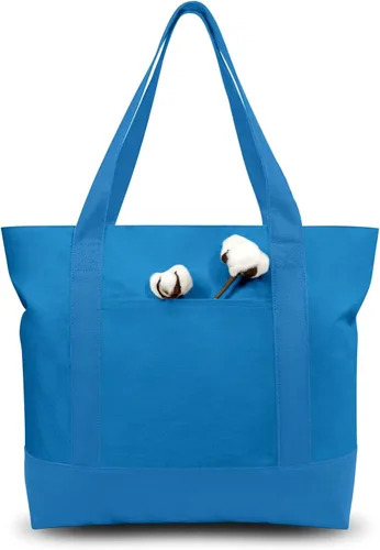 Vista 38 de TOPDesign Paquete de 1 bolsa de lona con bolsillo externo, bolsa de compras reutilizable para comestibles, cierre de cremallera superior, artículos