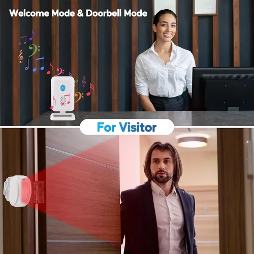 Vista 3 de Cruxer Timbre de puerta con sensor de movimiento para negocios al entrar en la puerta, sensor de movimiento, timbre de puerta interior para oficina