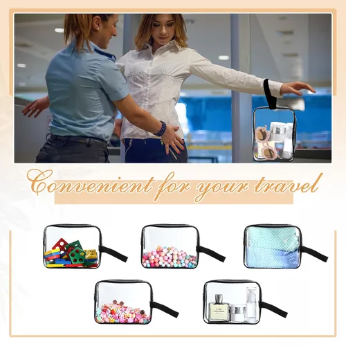 Vista 5 de Silkfly Clear Toiletry Bag PVC Travel Cosmetic Bag with Handle Strap Makeup Pouch with Zipper Summer Vacation Salon Graduation Gift End of the Year