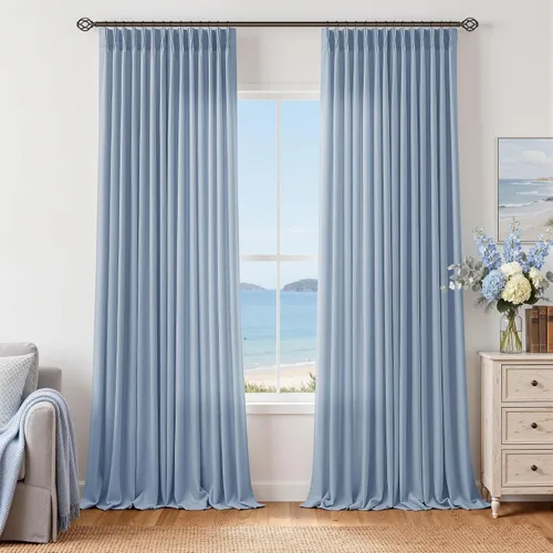 Vista 92 de TWODRAPES Juego de 2 paneles de cortinas plisadas de lino de 96 pulgadas de Avena