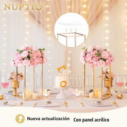 Vista 2 de NUPTIO Jarrones dorados para centros de mesa con panel acrílico, 15.75
